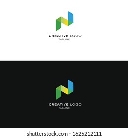 Letter N digital logo design template with colored