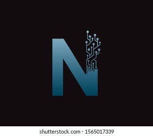 Letter N Digital Network Logo Icon, Technology and digital abstract N line network circuit vector design.