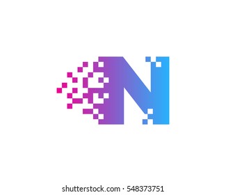Letter N Digital Pixel Logo Design Element