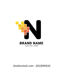 Letter N digital pixel modern gradient technology vector logo design