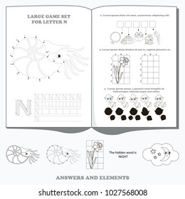 Letter N. Dot to dot educational game for kids.