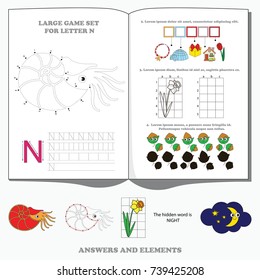 Letter N. Dot to dot educational game for kids.