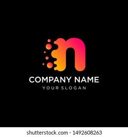 Letter N with dot shape. molecule and Lab Logo Design Element. perfect for technology,software, network and science brand. Liquid gradient shape, Alphabet ecology with water and dew drops. - vector