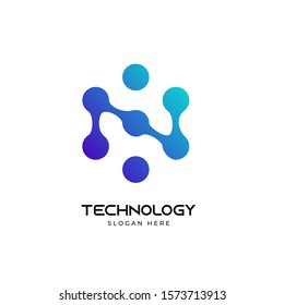 Letter N with Dots circle technology connection logo vector design template