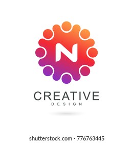 Letter N dots logo. Smooth color gradient logo icon with dots. Creative dots logo. Technology logo design.