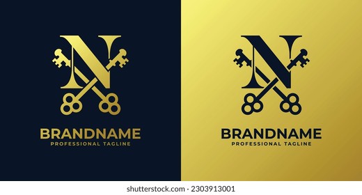 Letra N con logotipo de doble clave, adecuado para cualquier negocio relacionado con la clave con N inicial.