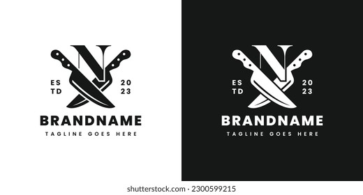 Letter N Double Knife Logo, Suitable for any business related to knife with N initial.