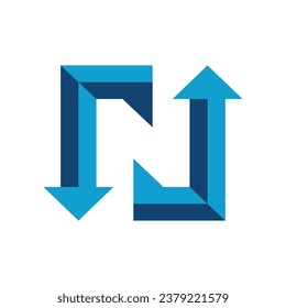 letra N hacia arriba flecha abajo icono de diseño vectorial