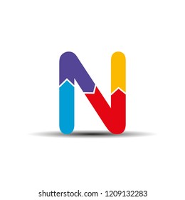 letter N is drawn from four colored arrows