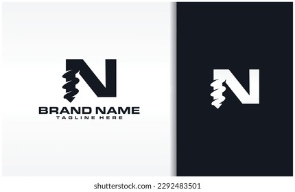 Letter N Drill Bit Logo Design Vector