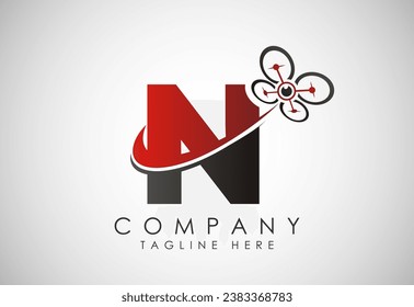 Letter N drone logo design vector template. Drone technology logo sign symbol