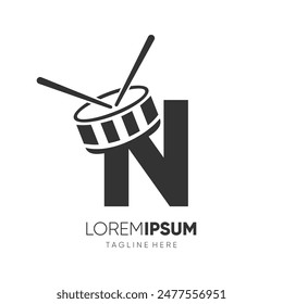 Letter N Drummer Drumstick Drum Logo Design Vector Icon Graphic Emblem Symbol Illustration