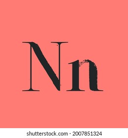 Letter N with dry brush stroke and serif. Vintage font with rough edges decoration elements. Perfect to use in any fashion labels, glamour posters, luxury identity, etc.