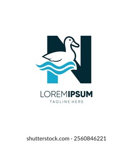 Letter N Duck Logo Design Vector Icon Graphic Emblem Illustration 