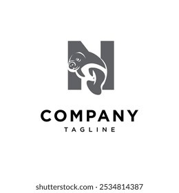 Letter N Dugong Logo Icon Vector