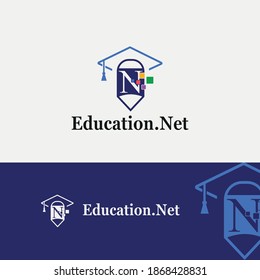 Letter N education and academy logo concept with pencil and toga hat for techno theme