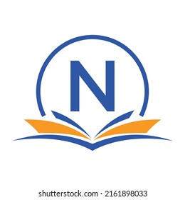 Concepto De Libro De Logo De La Carta N Educación. Signo de la carrera de entrenamiento, Universidad, diseño de la plantilla del logotipo de graduación de la Academia