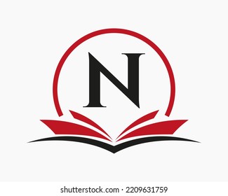 Concepto De Libro De Logo De La Carta N Educación. Signo de la carrera de entrenamiento, Universidad, diseño de la plantilla del logotipo de graduación de la Academia