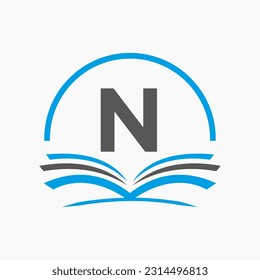 Concepto De Libro De Logo De La Carta N Educación. Signo de la carrera de entrenamiento, Universidad, diseño de la plantilla del logotipo de graduación de la Academia