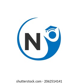 Plantilla del logotipo de la carta N educación. Logo De Educación En N Carta, Plantilla De Concepto De Sombrero De Educación Inicial