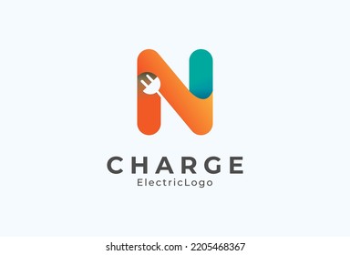 Letter N Electric Plug Logo, Letter N and Plug combination with gradient colour, flat design logo template, vector illustration