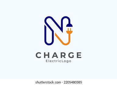 Letter N Electric Plug Logo, Letter N and Plug combination, flat design logo template element, vector illustration