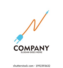 Letter N electric plugs logo - vector