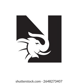 Letter N Elephant Logo Design. Minimal Elephant Symbol Vector Template