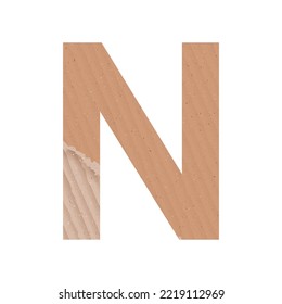 Letter N of the English alphabet, gray paper cardboard texture on white background - Vector illustration