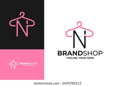 Letter N fashion logo, Hanging letter N logo vector, minimalist boutique logo design illustration. Initial capital N letter Elegant hanger icon