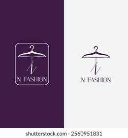 Letter N fashion logo, Hanging letter N vector Icon, boutique logo design. Initial capital N letter hanger icon
