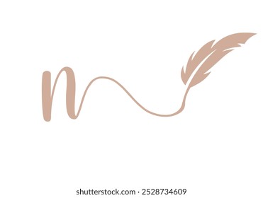 Letter N Feather Logo Design Vector Template. Feather Symbol
