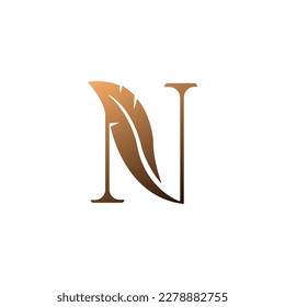 Letter N with feather notary watrecolor logo