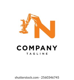 Letter N Feller Buncher Excavator Logo Icon Vector