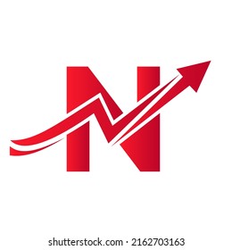 Letter N Financial Logo With Growth Arrow. Economy Logo Sign On Alphabet N Vector Template