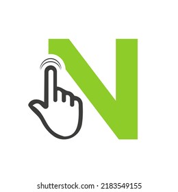 Letter N Finger Click Logo Vector Template Concept For Technology Symbol