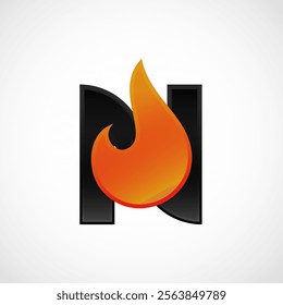 Letter  N  fire logo template blazing fire black red orange