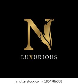 letter N floral decorative luxurious alphabet for bridal, wedding, beauty care logo, personal branding image, make up artist,eye lash, nail art or any other royal brand and company