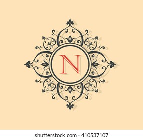 Letter  N Floral monogram.
