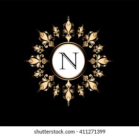 Letter N  Floral monogram.
