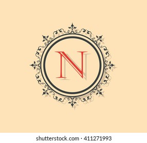 Letter N Floral monogram.