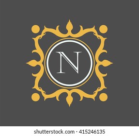 Letter  N Floral monogram.