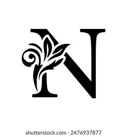 letter N flower alphabet. Beautiful capital letters 