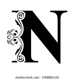 letter N. flower  letters. Vintage ornament initial Alphabet. Logo vector 

