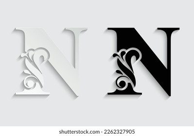 letter N. flower  letters. Vintage ornament initial Alphabet. Logo vector 
