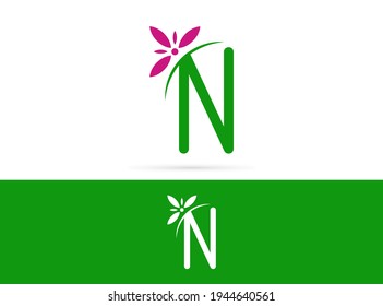 Letter N flower logo design. Vector combination of floral and letter