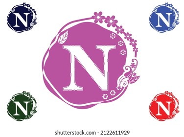 Letter n with flower logo and icon graphic design template