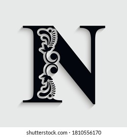 letter N flower  ornament. Vector logo. Monogram alphabet. Beautiful floral capital letters
