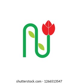 letter n flower tree logo vector