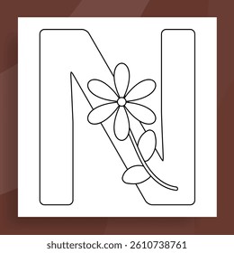 Letter N with Flowers Simple flat Vector Design 
